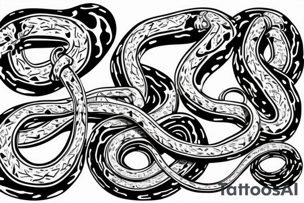 Make me two pythons entangled like an infinity symbol  with  music related concepts throughout the image tattoo idea