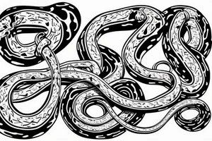 Make me two pythons entangled like an infinity symbol  with  music related concepts throughout the image tattoo idea