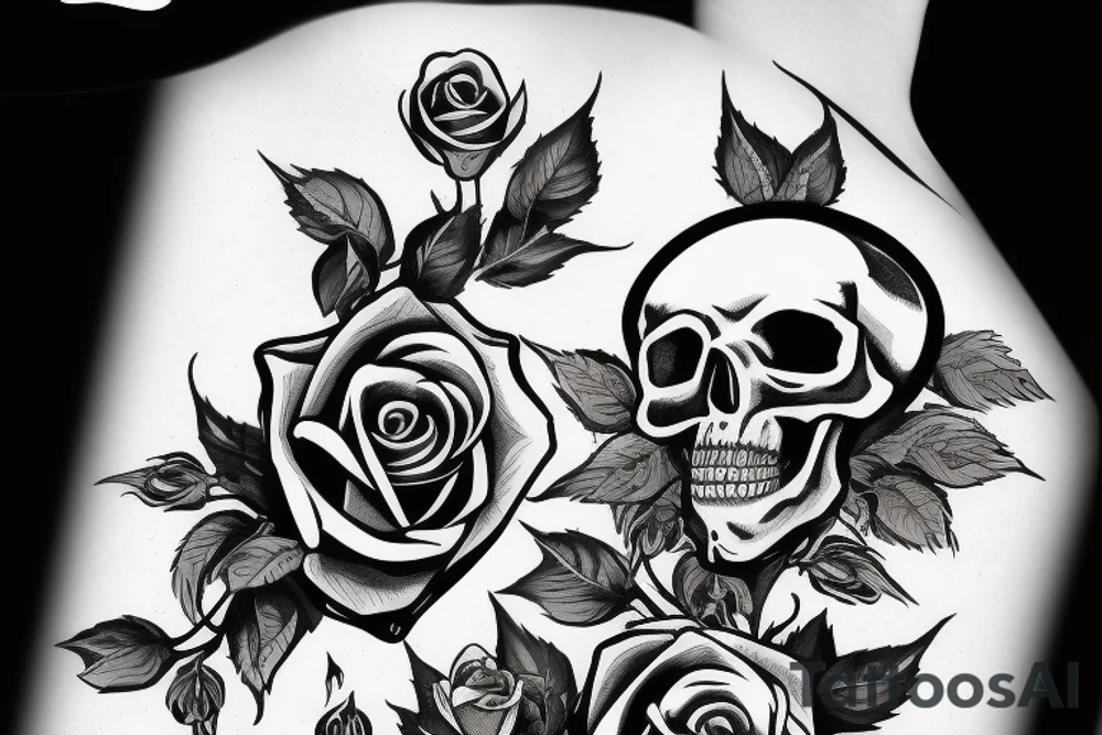 Black skull with a rose tattoo idea