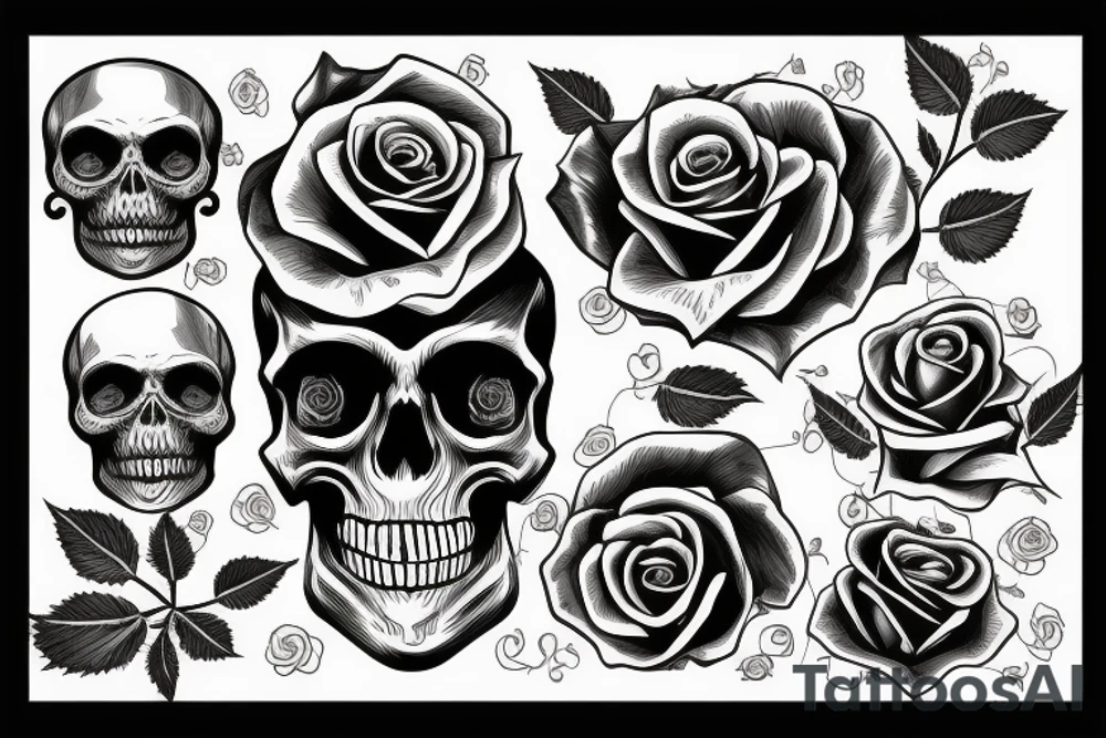 Black skull with a rose tattoo idea