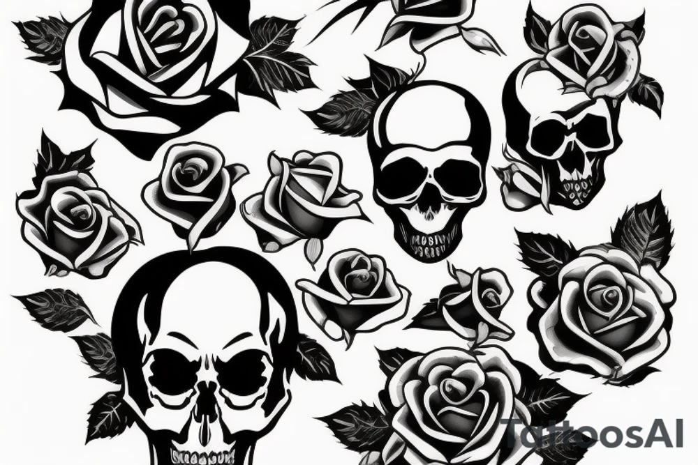 Black skull with a rose tattoo idea