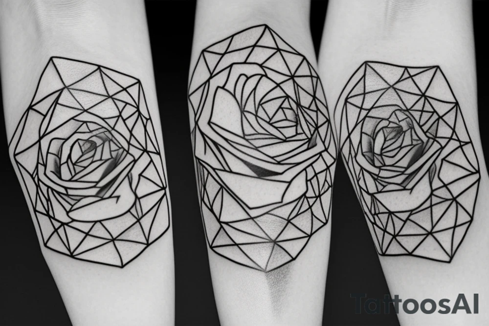 a rose with geometric forms tattoo idea