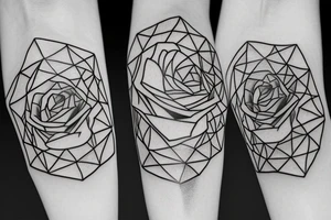 a rose with geometric forms tattoo idea