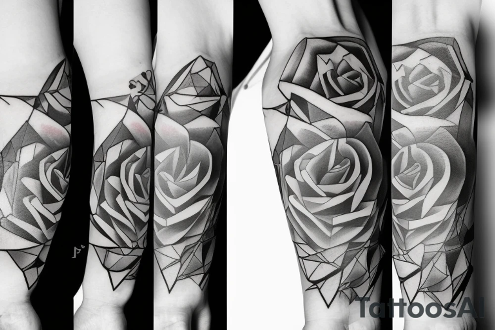 a rose with geometric forms tattoo idea
