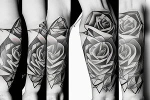 a rose with geometric forms tattoo idea