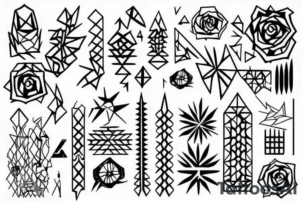 small rose with spikes geometric forms tattoo idea