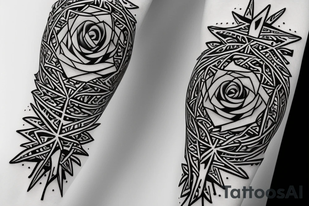 small rose with spikes geometric forms tattoo idea