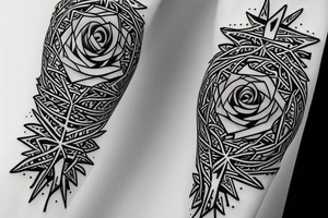 small rose with spikes geometric forms tattoo idea