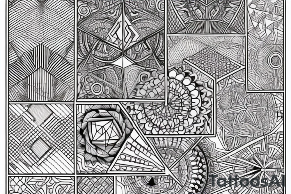 geometrisches blackwork tattoo über den gesamten rücken mit größeren geometrischen elementen tattoo idea