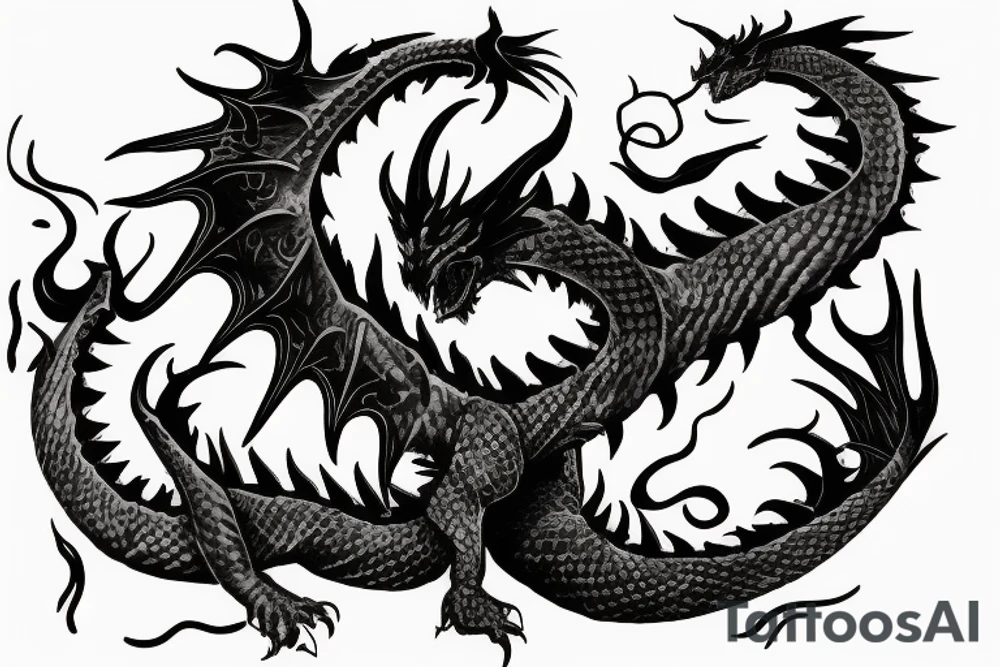a big dragon sorrounded by flames tattoo idea