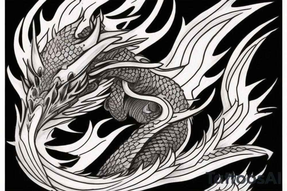 a big dragon sorrounded by flames tattoo idea