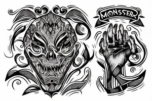 Monster's hand on my shoulder tattoo idea