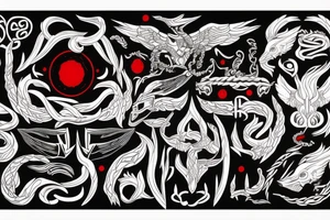 Black with red elements, Nordic mythology, Viking ship tattoo idea