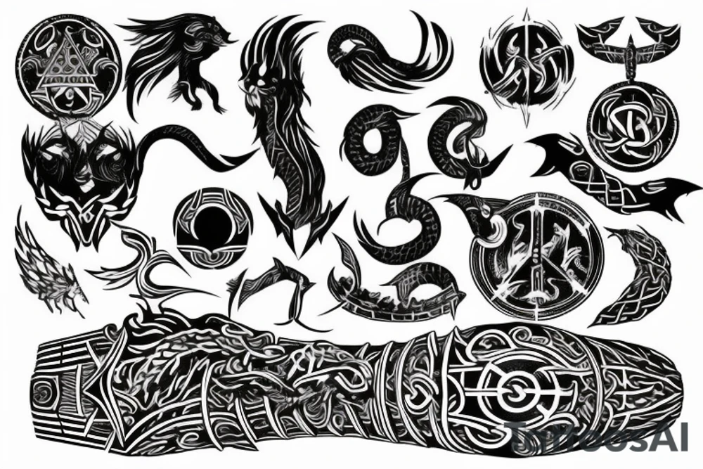 Black with red elements, Nordic mythology, Viking ship tattoo idea Black with red elements, Nordic mythology, Viking ship tattoo idea
