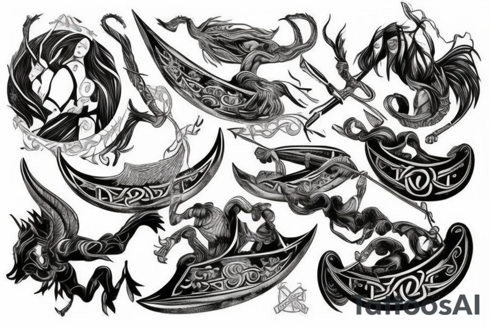 Black with red elements, Nordic mythology, Viking ship tattoo idea Black with red elements, Nordic mythology, Viking ship tattoo idea
