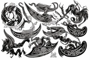 Black with red elements, Nordic mythology, Viking ship tattoo idea