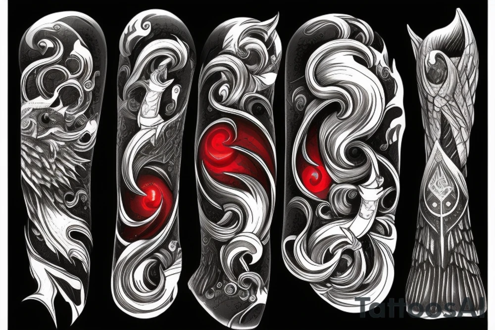 Black with red elements, Nordic mythology tattoo idea