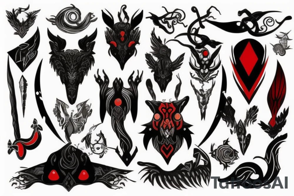 Black with red elements, Nordic mythology tattoo idea