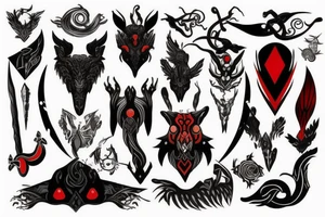 Black with red elements, Nordic mythology tattoo idea