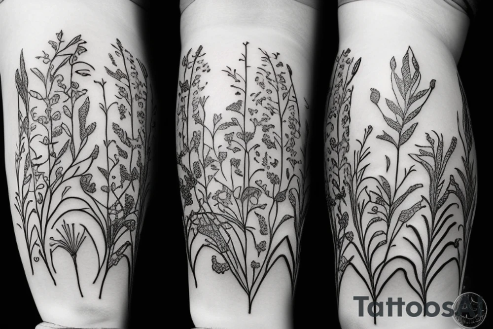 grass and light flowers tattoo idea