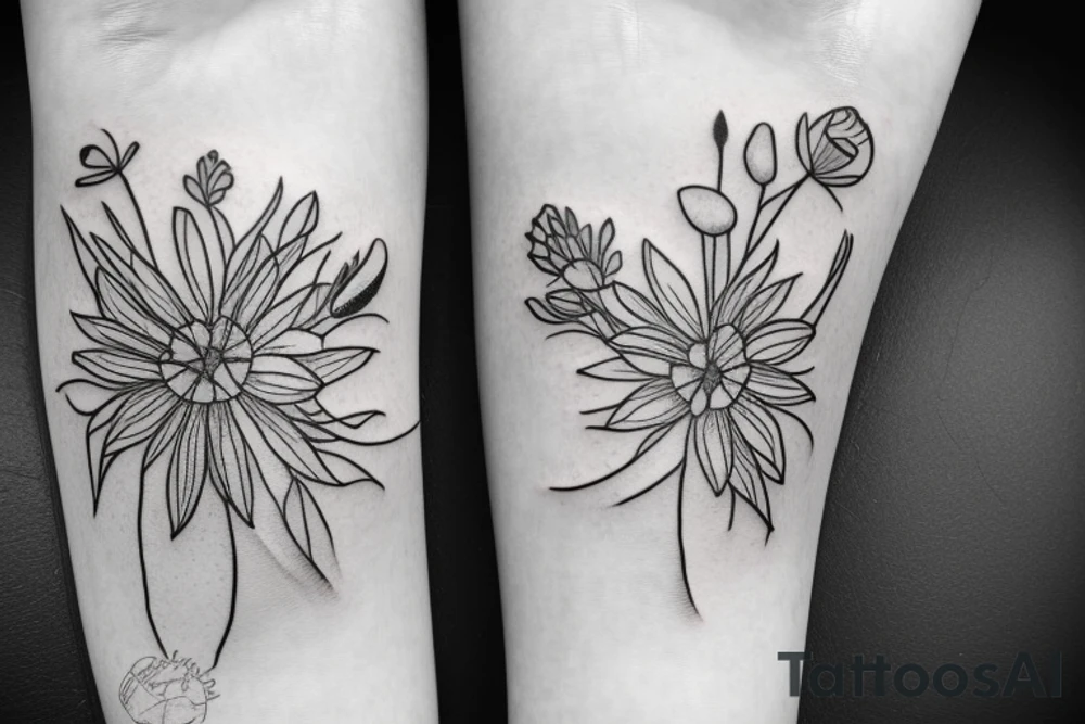 grass and light flowers tattoo idea