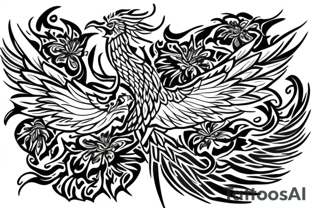 A phoenix wrapping around a lotus flower tattoo idea