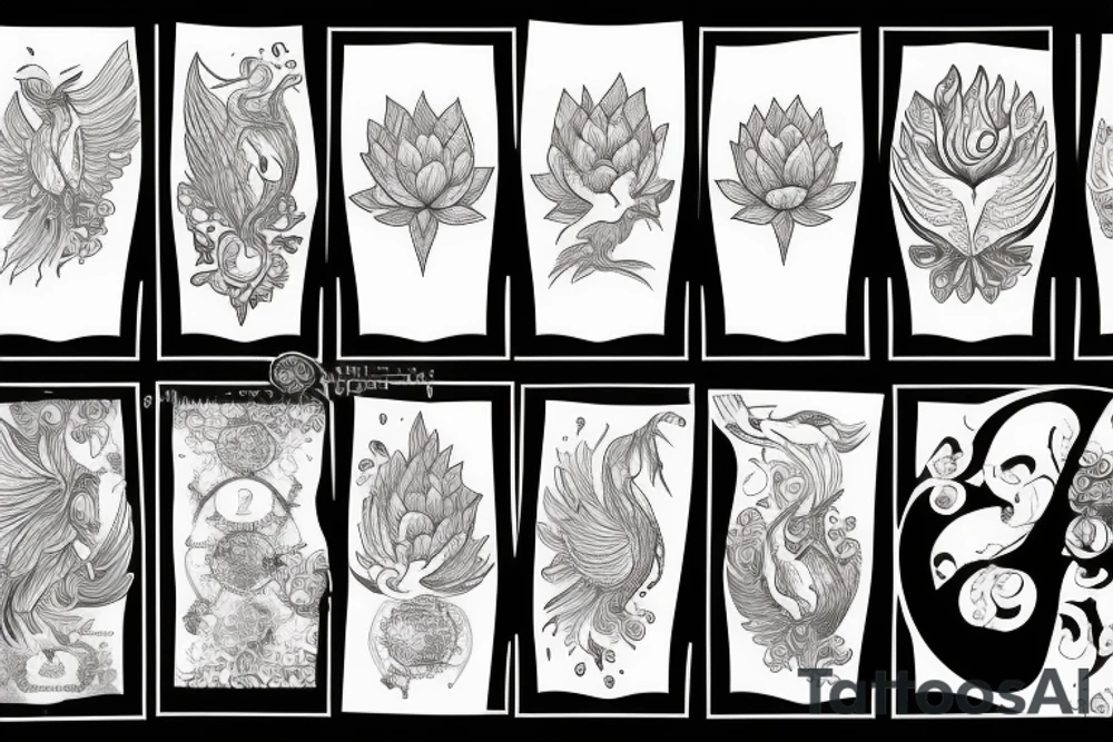 A phoenix wrapping around a lotus flower tattoo idea