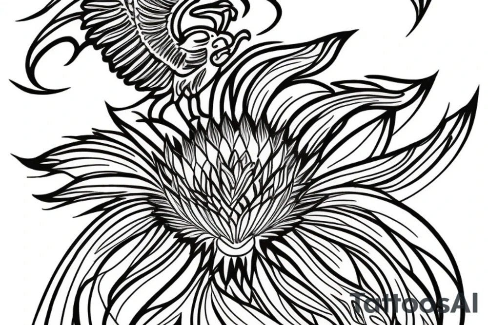 A phoenix wrapping around a lotus flower. Rising from the ashes tattoo idea