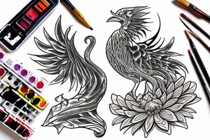 A phoenix wrapping around a lotus flower. Rising from the ashes tattoo idea
