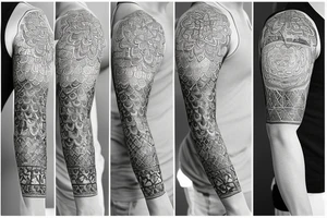 Tree of life half sleeve arm with mandala pattern around it tattoo idea