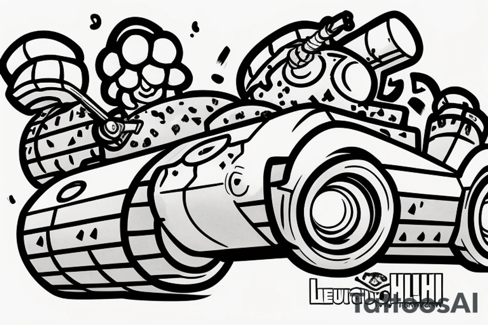 Luigi driving a tank throwing a koopa shell tattoo idea