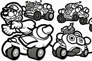 Luigi driving a tank throwing a koopa shell tattoo idea