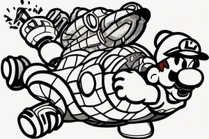 Luigi driving a tank throwing a koopa shell tattoo idea