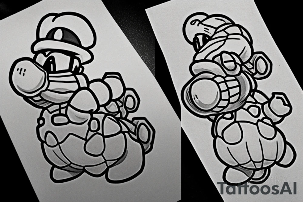 Luigi driving a tank throwing a koopa shell tattoo idea