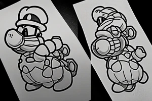 Luigi driving a tank throwing a koopa shell tattoo idea