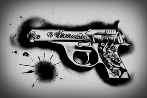 Gun which is in the moment of shooting, the bullet is in front of it tattoo idea