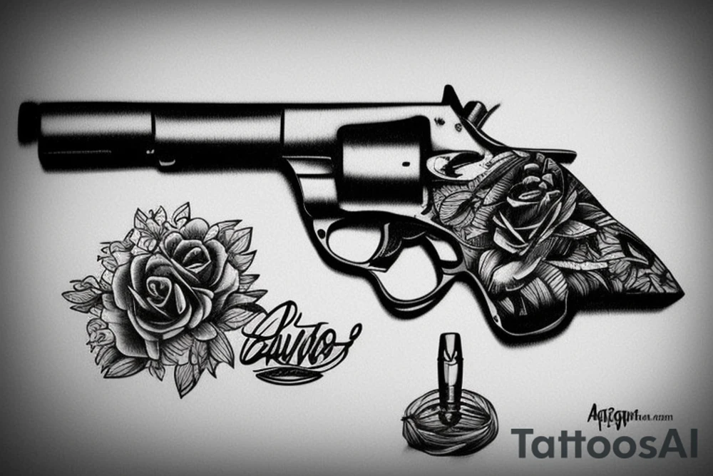 Gun which is in the moment of shooting, the bullet is in front of it tattoo idea