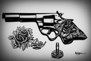 Gun which is in the moment of shooting, the bullet is in front of it tattoo idea