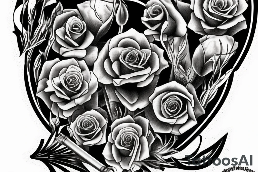 A rifle where flowers grow in the front hole tattoo idea