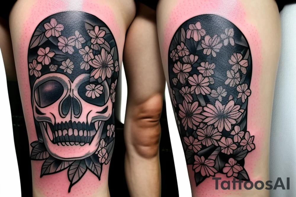 A rifle where flowers grow in the front hole tattoo idea