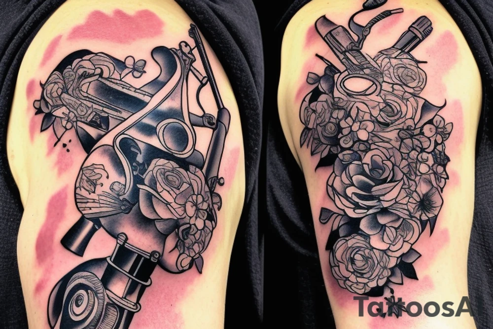 Rifle with flowers coming out of it tattoo idea