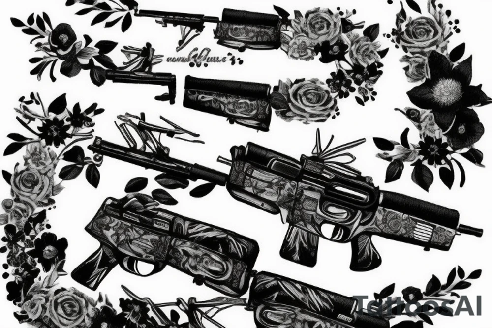 Rifle with flowers coming out of it tattoo idea