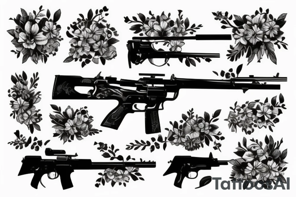 Rifle with flowers coming out of it tattoo idea