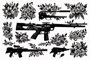 Rifle with flowers coming out of it tattoo idea