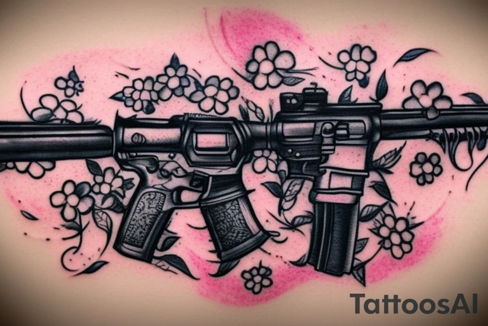 Rifle with flowers coming out of it tattoo idea