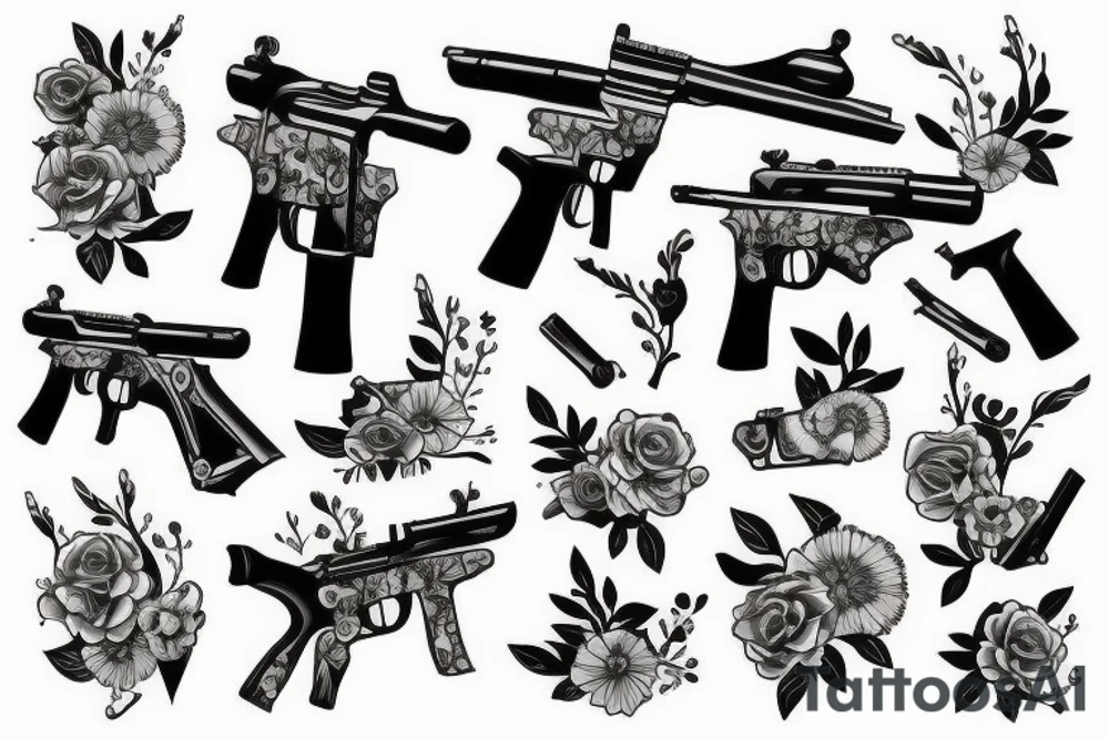 Rifle with flowers coming out of it tattoo idea