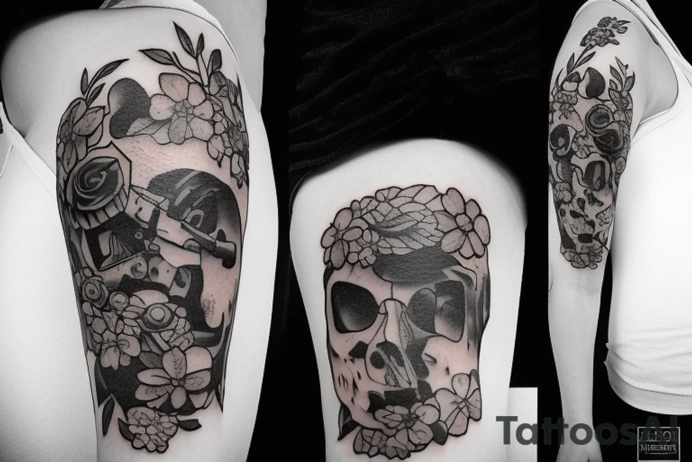 Rifle with flowers coming out of it tattoo idea