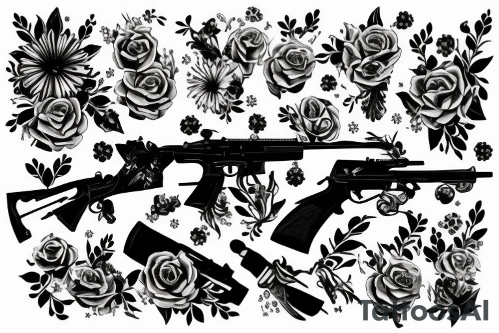 Rifle with flowers coming out of it tattoo idea