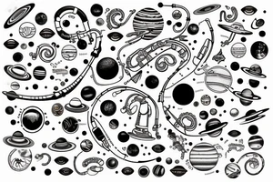 The solar system arranged in the shape of a saxophone tattoo idea
