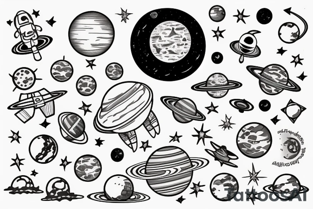 The solar system in the shape of an astronaut tattoo idea